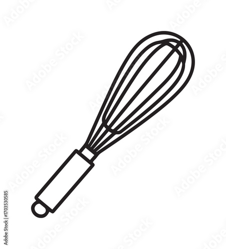 Simple Outline Drawing of a Kitchen Whisk Utensil on White