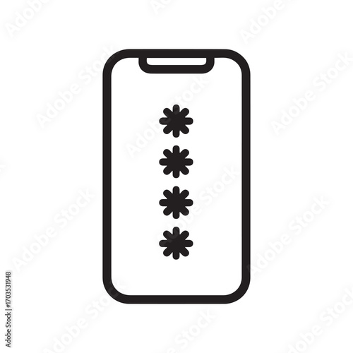 Smartphone with Password Protected Screen Black and White Outline Icon