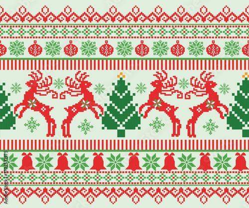 Geometric seamless horizontal pattern, designed for fabric, clothing, background, decoration, Christmas.