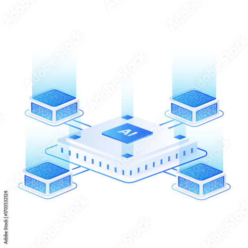 Artificial intelligence chip isometric vector illustration. Quantum ai chip technology.