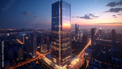 Cityscape at Dusk: A Modern Metropolis Skyline
