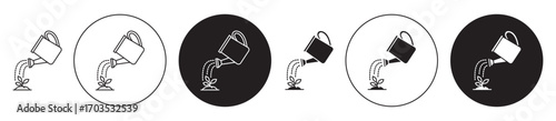 Plant watering can icons collection in black filled and stroke line style