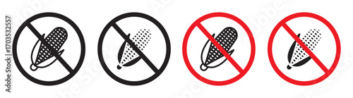 No Corn sign icons collection in black filled and stroke line style