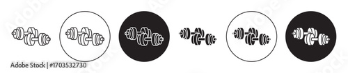 Dumbbell pair icons collection in black filled and stroke line style