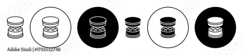 Drugs grinder icons collection in black filled and stroke line style
