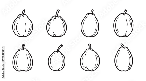 Collection of eight pear silhouettes in a hand drawn sketch style
