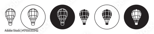 Hot air balloon icons collection in black filled and stroke line style