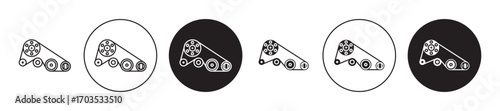 car fan belt icons collection in black filled and stroke line style