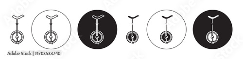 Unicycle icons collection in black filled and stroke line style