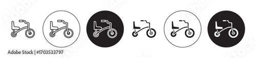 Tricycle icons collection in black filled and stroke line style