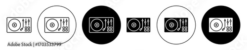 Turntable Icons collection in black filled and stroke line style