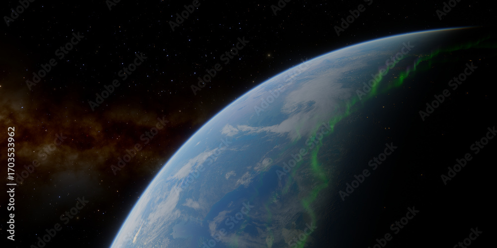 Fototapeta premium Aurora Borealis from Space: Northern Lights Over Earth