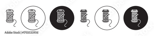 Spool of thread icons collection in black filled and stroke line style