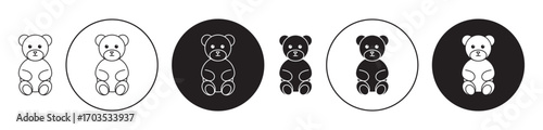 Soft toy icons collection in black filled and stroke line style