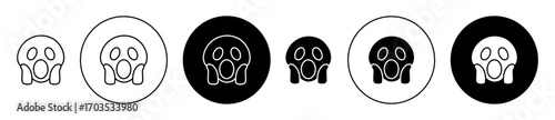Shocked face emoji icons collection in black filled and stroke line style