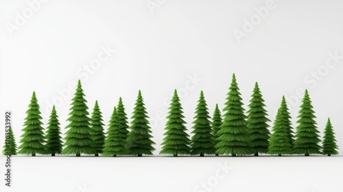 Lush Green Pine Trees in a Forest Setting with Bright White Background