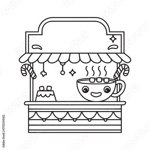 Hot Chocolate Stand with Marshmallows and Candy Canes Coloring Page