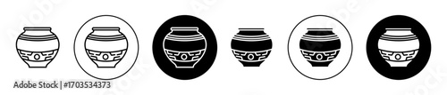 Ornamental vase icons collection in black filled and stroke line style