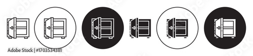 Open safe box icons collection in black filled and stroke line style