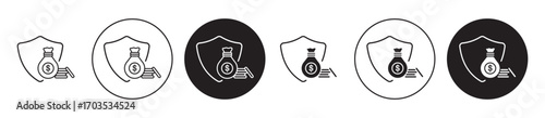 Money Insurance icons collection in black filled and stroke line style