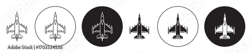 Military aircraft icons collection in black filled and stroke line style