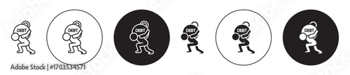 Man with weight debt icons collection in black filled and stroke line style