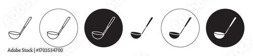 Kitchen ladle icons collection in black filled and stroke line style