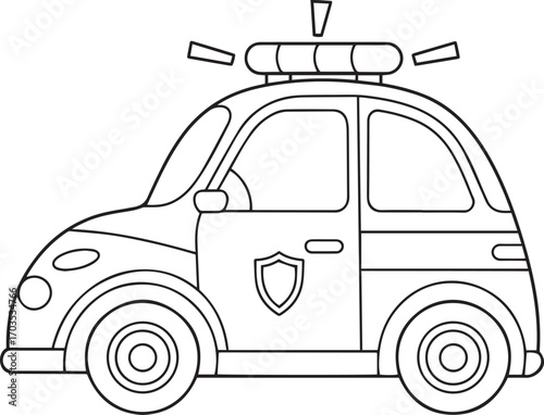 Simple Police Car with Siren Light and Shield Coloring Page