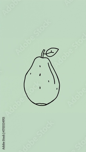 Minimalist guava fruit flat design simple line hand drawing on plain mint green background