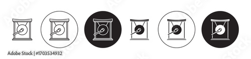 Gong icons collection in black filled and stroke line style