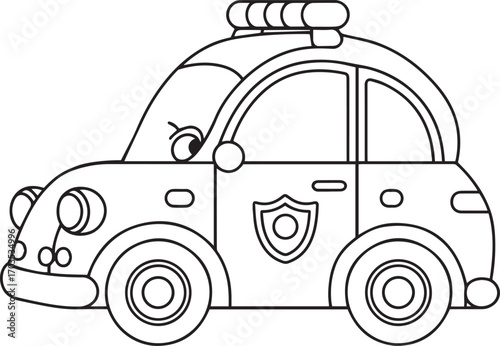 Cute and Simple Police Car Vehicle with Shield Coloring Page