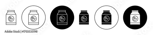 Fitness supplement icons collection in black filled and stroke line style