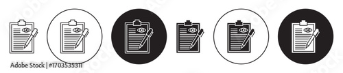 Eye test document icons collection in black filled and stroke line style