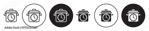 Cooking time icons collection in black filled and stroke line style