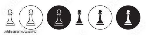 Chess pawn icons collection in black filled and stroke line style