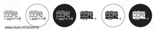 Caravan trailer icons collection in black filled and stroke line style