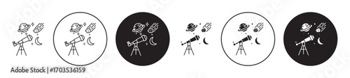 Astronomy icons collection in black filled and stroke line style