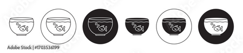 Aquarium with fish icons collection in black filled and stroke line style