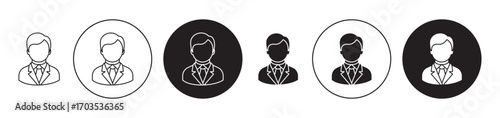 Businessman icons collection in black filled and stroke line style