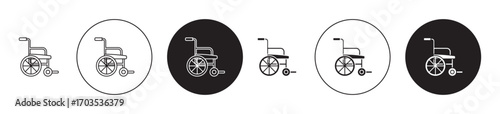 Wheelchair icons collection in black filled and stroke line style