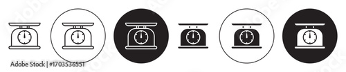 Kitchen scales icons collection in black filled and stroke line style