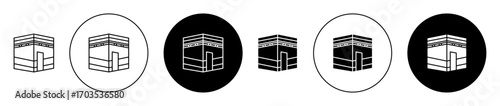 Kaaba icons collection in black filled and stroke line style