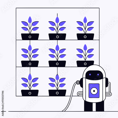 Robotic gardener tending plants in a vertical garden is modern and efficient agriculture automation