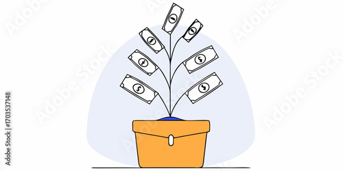 Cultivate financial success with a money tree illustration, perfect for investments and growth concepts