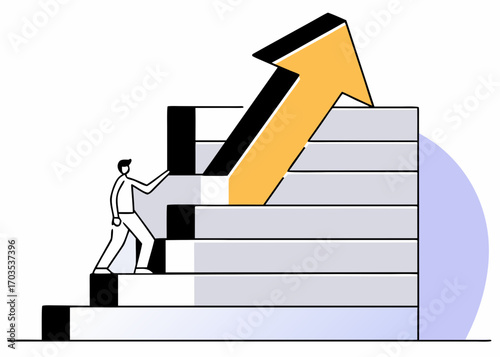 Climbing to success illustration, business growth, upward arrow, career aspiration, vector art