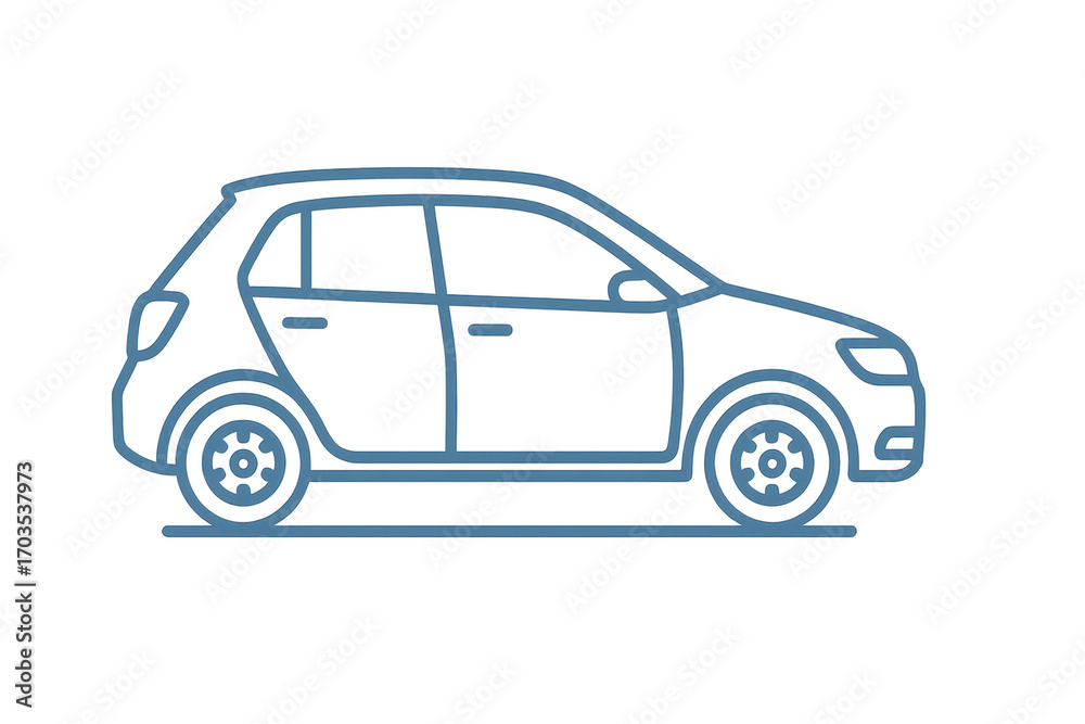 Obraz premium Modern blue hatchback car outline icon isolated on transparent background