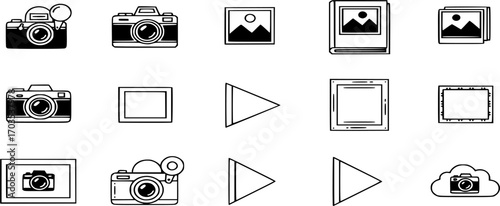 Photo Gallery Icon Vector. Image Collection, Picture Album Symbol. Photography, portfolio, multimedia, creative, outline and glyph icons illustration.
