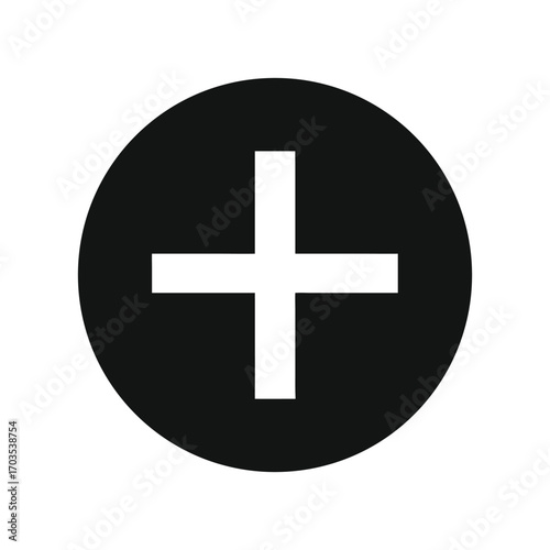White Plus icon on Black Circle Symbol icon