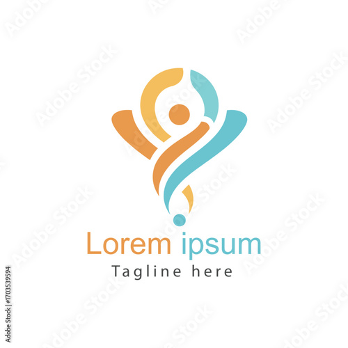 Abstract logo design featuring a stylized human figure, ideal for health, wellness, or community organizations. person icon symbol