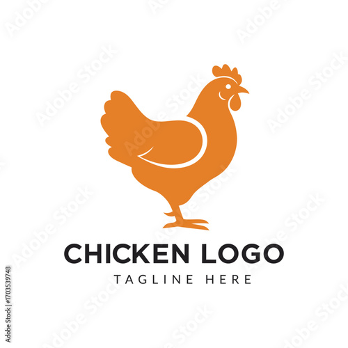 Orange Chicken Silhouette Logo Design poultry farm food animal bird graphic vector illustration simple clean icon symbol brand
